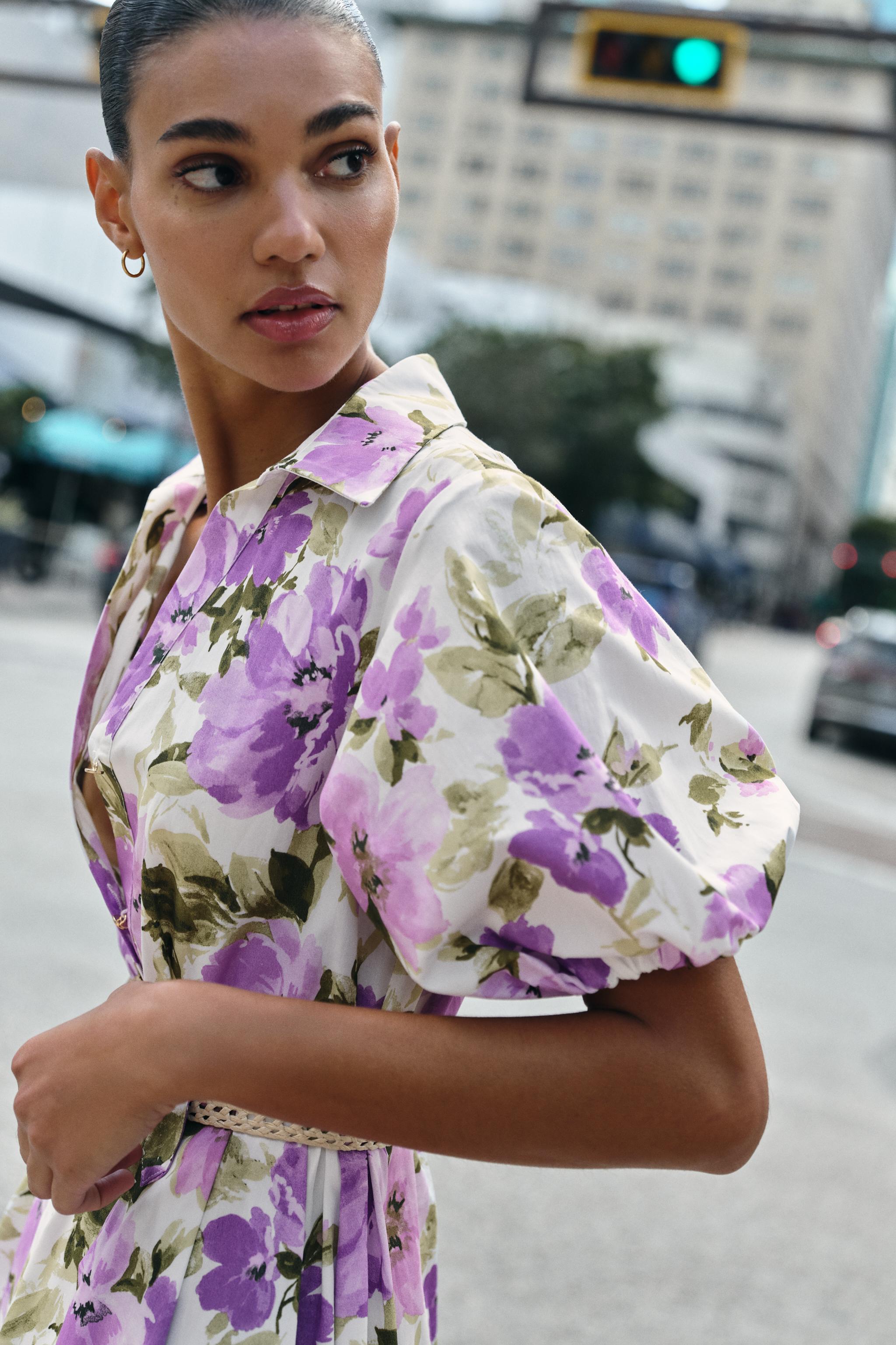 FLORAL PRINT BELTED MIDI DRESS
